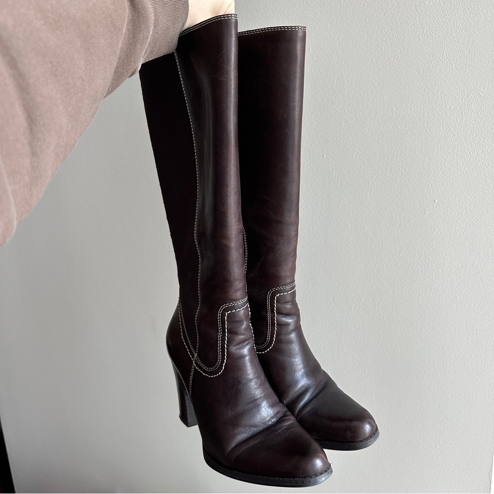 Franco Fortini Women Donna Mid-Calf Heeled Leather Boots, Y2K, Brown, Size 7.5M - Picture 4 of 16